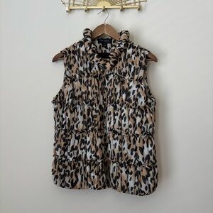 St. John Silk Leopard Print Silk Vest Small Puffer Zip Front